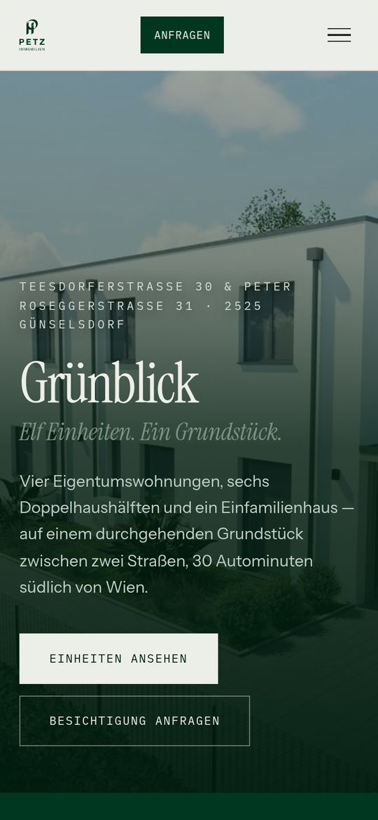 Projektwebsite Grünblick Günselsdorf am Handy